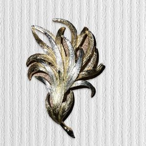 Vintage Emmons Brooch Flowing Leaves Silver & Gold Toned Women's Lapel Pin